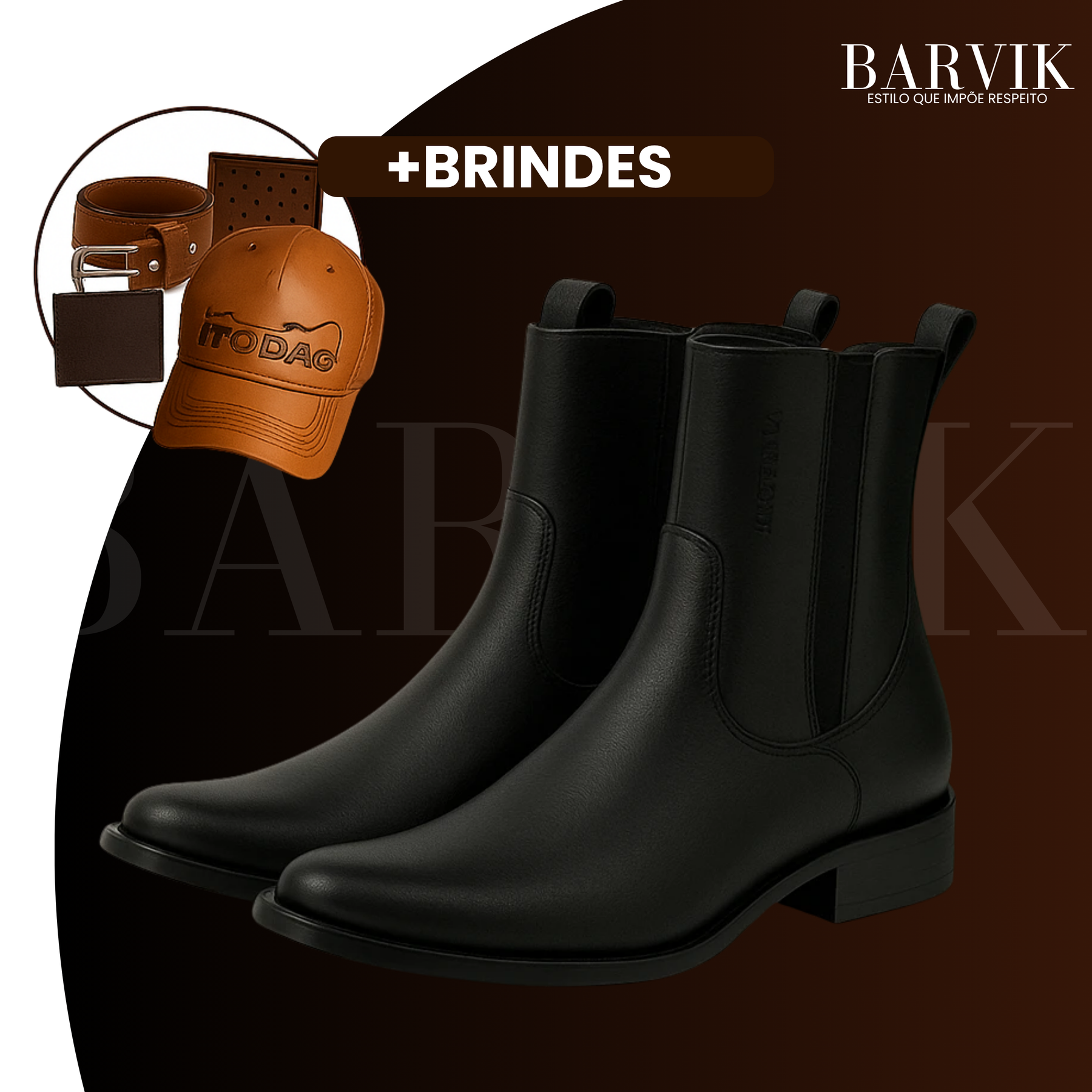 Kit Bota Maverick 4.0 em Couro Legítimo com Palmilha Ortopédica +BRINDES: Boné, Cinto e Carteira